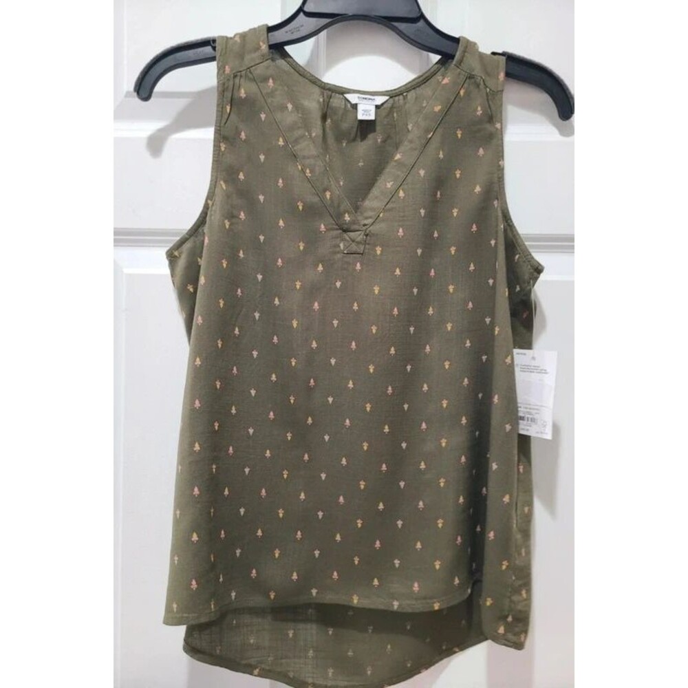 NWT Sonoma Olive Green Printed Popover Blouse XS